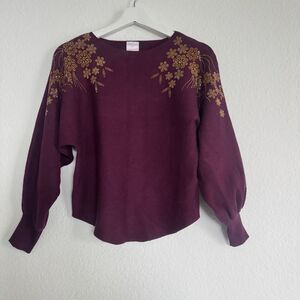 Luna Dolman Sleeve Embellished Pullover Sweater Studded Purple Rounded Hem Sz S
